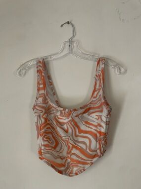 Forever 21 Orange and White Swirl Scoop Bodysuit